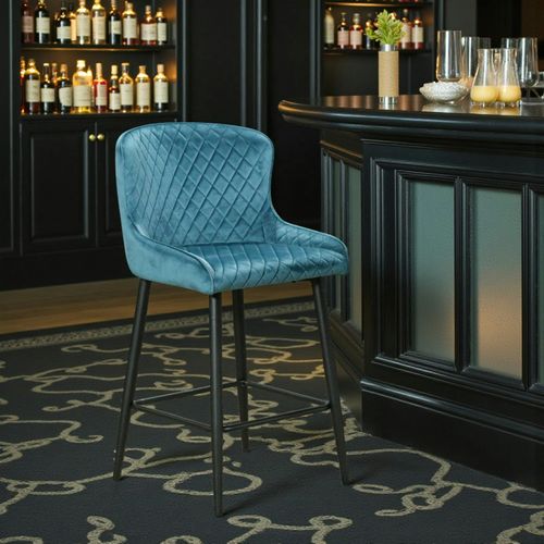 Chaise De Bar En Velours Bleu (lot De 2) Arlington