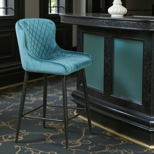 Chaise De Bar En Velours Bleu (lot De 2) Arlington
