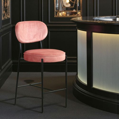 Tabouret De Bar Design En Velours Rose Pâle Florence (lot 2)
