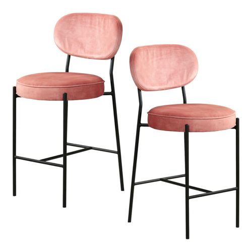 Tabouret De Bar Design En Velours Rose Pâle Florence (lot 2)