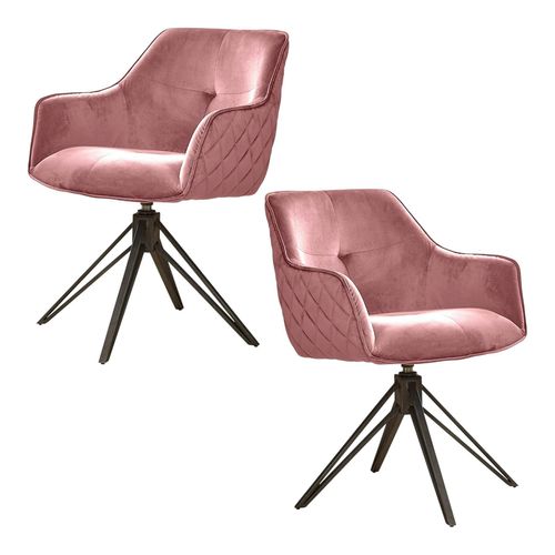 Fauteuil De Table En Velours Rose Pivotant Melbourne (lot De 2)