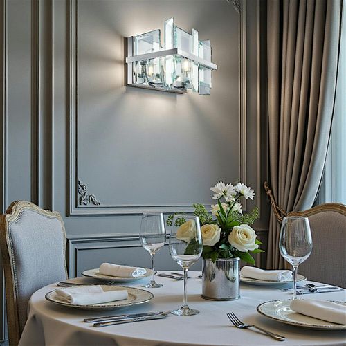 Applique Murale Moderne En Verre Forme Cube 2 Ampoules Modene