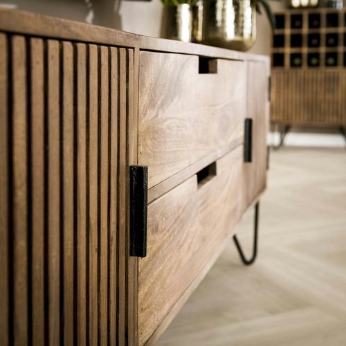 Petit Meuble TV En Bois De Manguier Strié Delhi