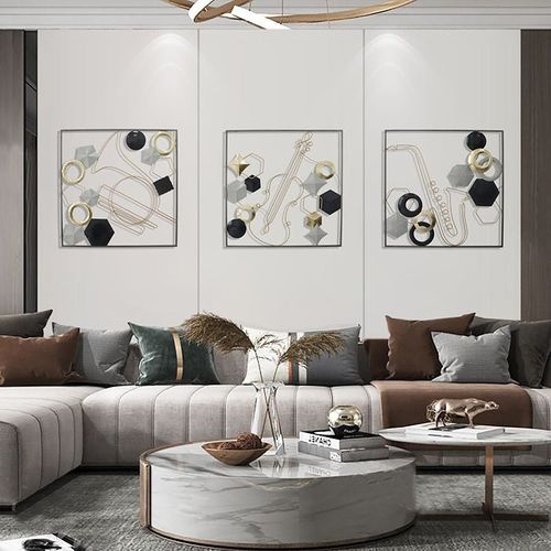 Tableau En Métal Saxophone Tons Noir, Gris Et Or