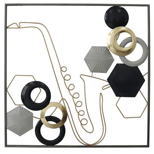 Tableau En Métal Saxophone Tons Noir, Gris Et Or