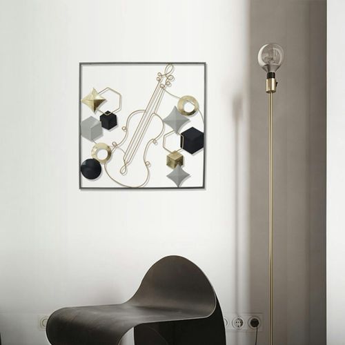 Tableau En Métal Violon Tons Noir, Gris Et Or