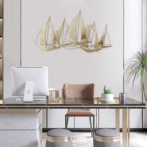 Décoration Murale En Métal 5 Voiliers Dorés
