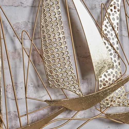 Décoration Murale En Métal 5 Voiliers Dorés