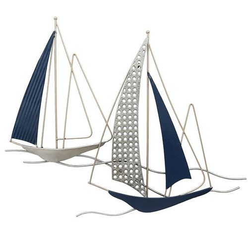 Décoration Murale En Métal 2 Bateaux Bleu Cobalt Et Gris