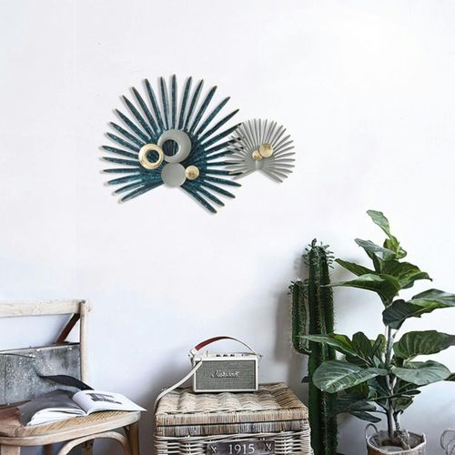 Décoration Murale En Métal Feuilles De Palmiers Bleues Et Grises