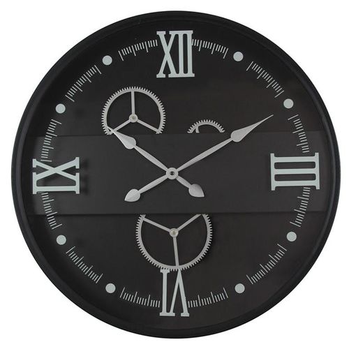 Horloge Murale Noire Et Argent Avec Chiffres Romains