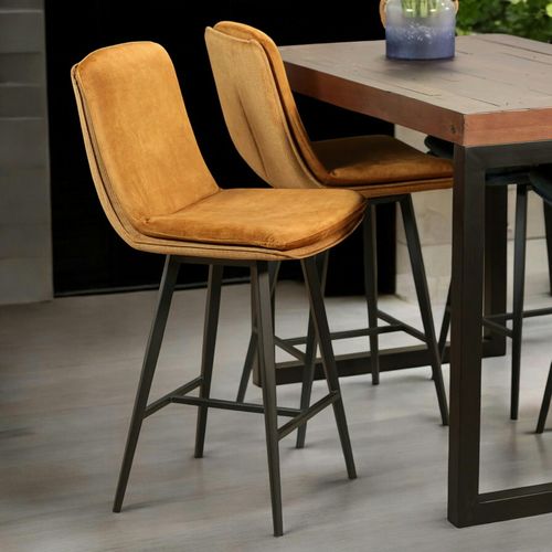 Chaise De Bar En Velours Doré à Double Coussinage (lot De 2) Oka