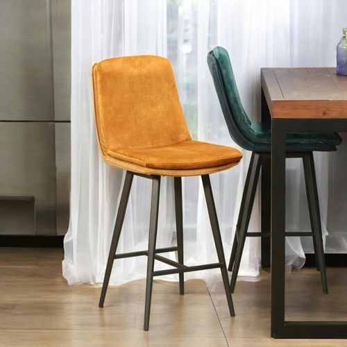 Chaise De Bar En Velours Doré à Double Coussinage (lot De 2) Oka