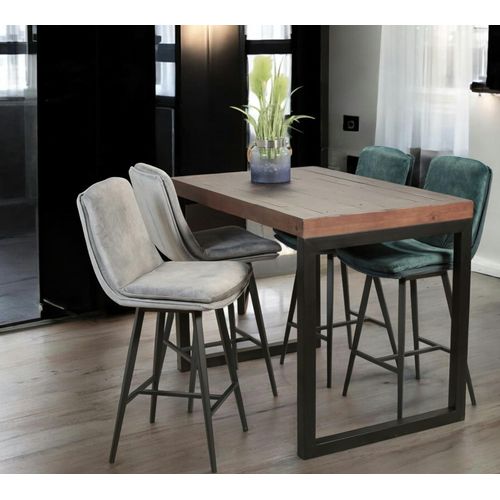 Chaise De Bar En Velours Gris à Double Coussinage (lot De 2) Oka