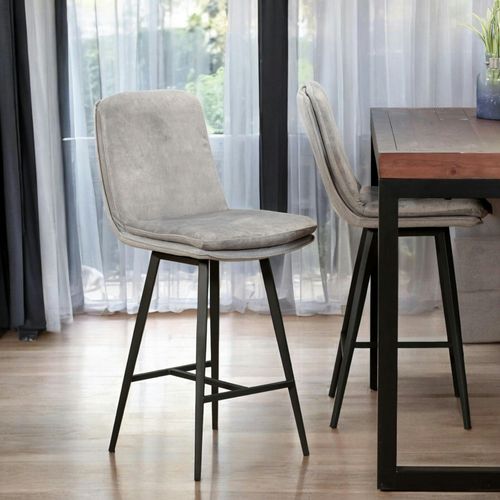 Chaise De Bar En Velours Gris à Double Coussinage (lot De 2) Oka