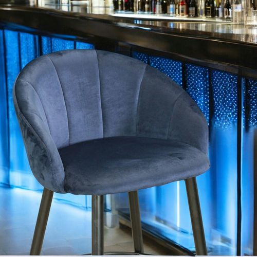 Chaise De Bar En Velours Bleu Forme Coquillage (lot De 2) Hawai