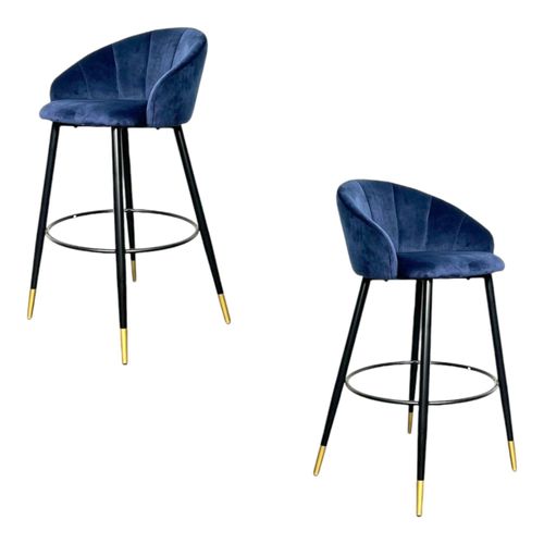 Chaise De Bar En Velours Bleu Forme Coquillage (lot De 2) Hawai