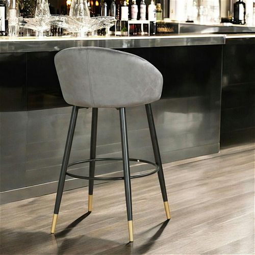 Chaise De Bar En Velours Gris Forme Coquillage (lot De 2) Hawai