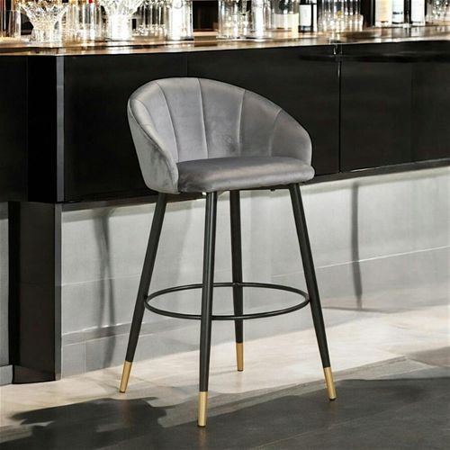 Chaise De Bar En Velours Gris Forme Coquillage (lot De 2) Hawai