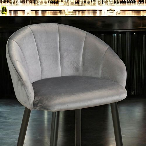 Chaise De Bar En Velours Gris Forme Coquillage (lot De 2) Hawai