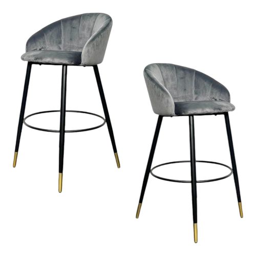Chaise De Bar En Velours Gris Forme Coquillage (lot De 2) Hawai