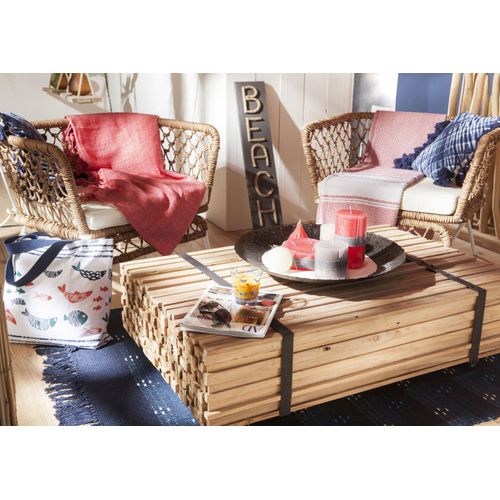 Table Basse à Roulettes En Bois Recyclé Naturel 110x70x33cm