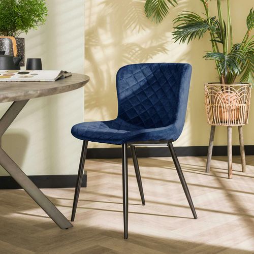 Chaise En Velours Piqué Bleu (lot De 2) Melbourne