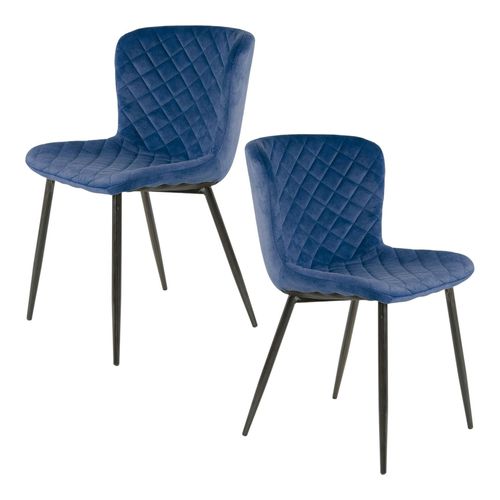 Chaise En Velours Piqué Bleu (lot De 2) Melbourne