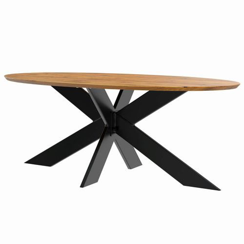 Table Ovale En Chêne Huilé Avec Pied Central En Métal Noir 200 Cm Raguse