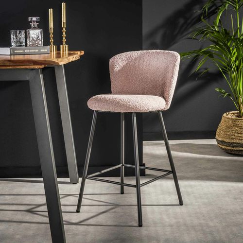 Tabouret De Bar Rose En Tissu Bouclette (lot De 2) Galway