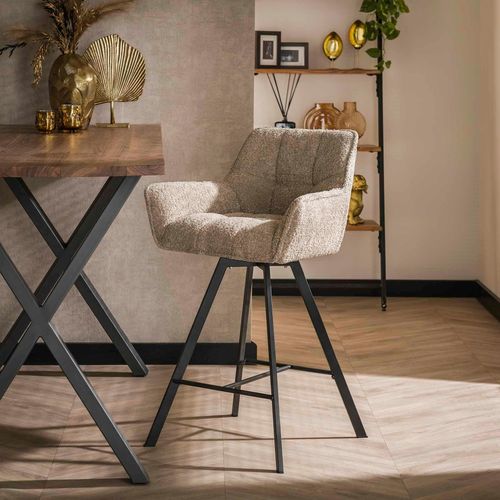Chaise De Bar Confortable En Bouclette Sable Avec Fonction Pivotante (lot De 2) Melbourne