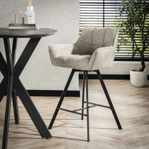 Chaise De Bar Confortable En Bouclette Sable Avec Fonction Pivotante (lot De 2) Melbourne