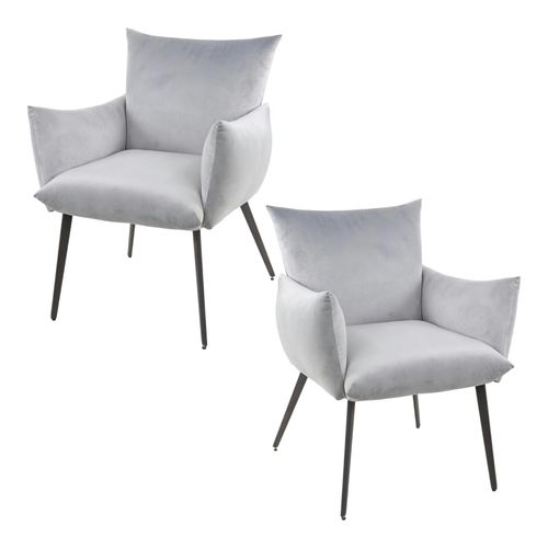 Fauteuil De Table En Velours Gris Clair Effet Coussin (lot De 2) Melbourne