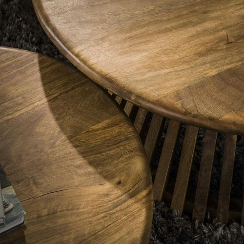 Table Basse Ronde Gigogne Motif Baguette En Bois De Manguier (lot De 2) Delhi