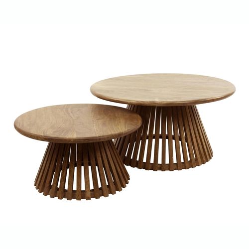Table Basse Ronde Gigogne Motif Baguette En Bois De Manguier (lot De 2) Delhi