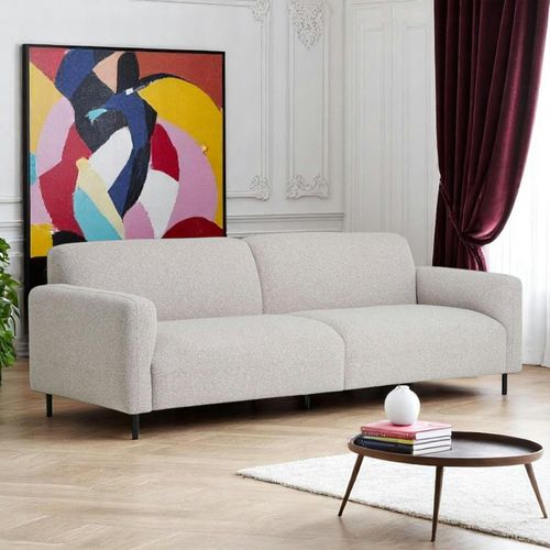 Canapé 3 Places Gris Clair En Tissu Bouclette Berlin