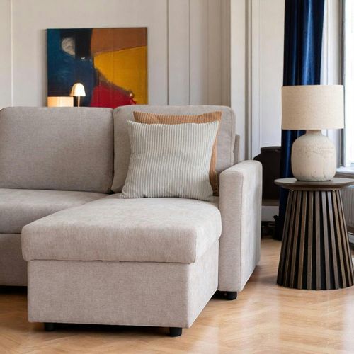 Canapé-lit 3 Places Beige Avec Méridienne Coffre Berlin