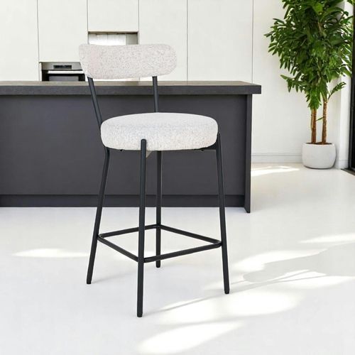 Chaise De Bar Moderne En Tissu Bouclette Blanche (lot De 2) Savone