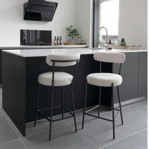 Chaise De Bar Moderne En Tissu Bouclette Blanche (lot De 2) Savone