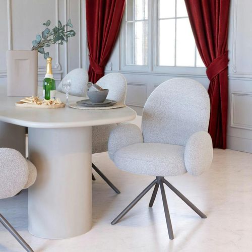 Chaise De Salle à Manger En Tissu Bouclette Beige Forme Ronde (lot De 2) Berlin