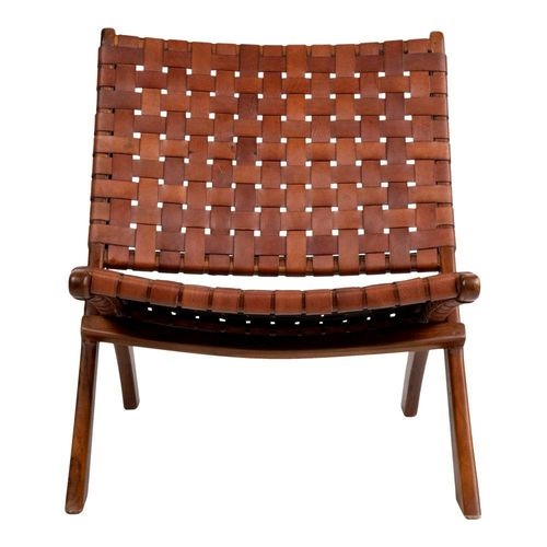 Fauteuil En Cuir Marron Et Bois De Teck Mendoza