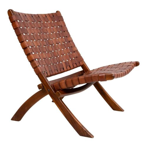 Fauteuil En Cuir Marron Et Bois De Teck Mendoza