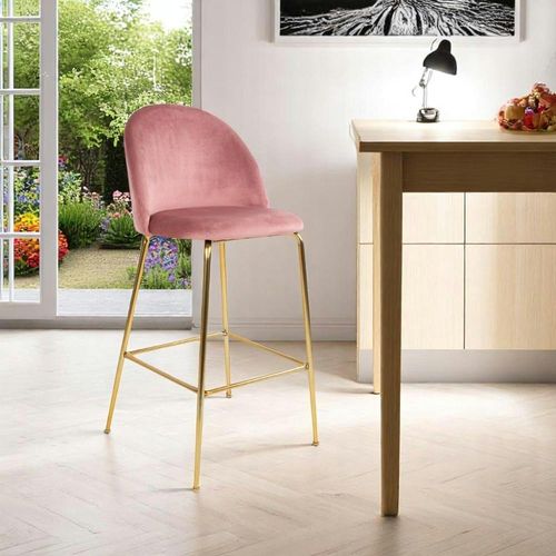 Chaise De Bar Rose En Velours à Dossier Rond (lot De 2) Montreux