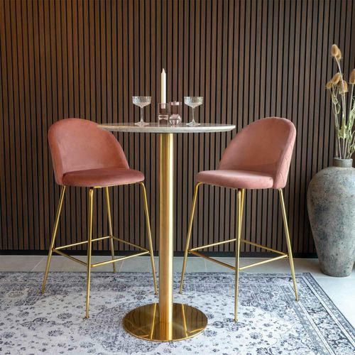 Chaise De Bar Rose En Velours à Dossier Rond (lot De 2) Montreux