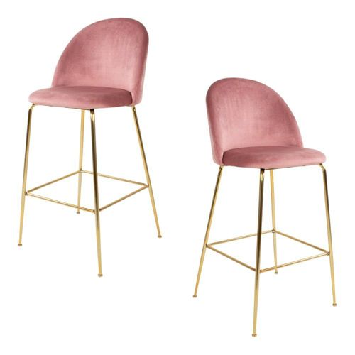 Chaise De Bar Rose En Velours à Dossier Rond (lot De 2) Montreux