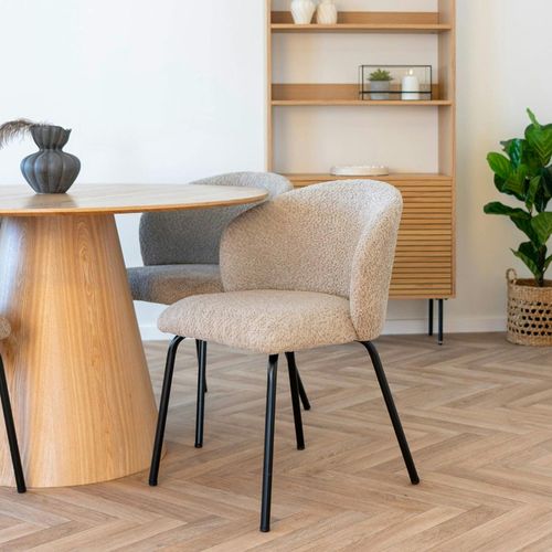 Chaise Beige En Bouclette Avec Dossier Rond (lot De 2) Montreux