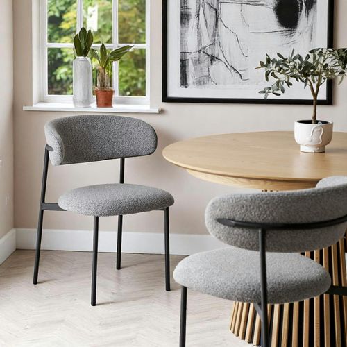 Chaise Gris Clair En Bouclette Avec Dossier Arrondi (lot De 2) Montreux