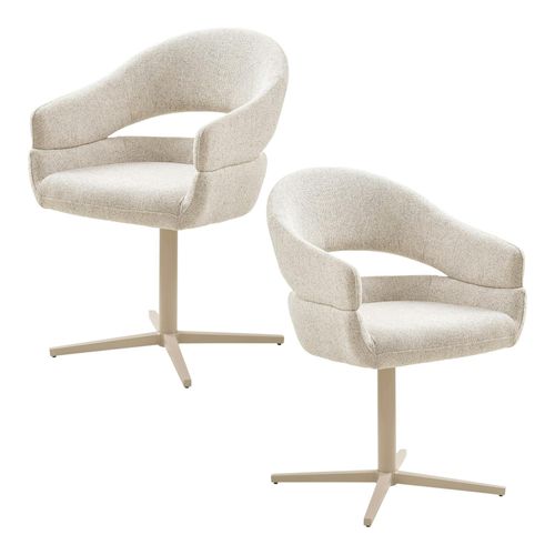 Chaise Pivotante Beige Chiné Design Avec Pied Gris (lot De 2) Montreux