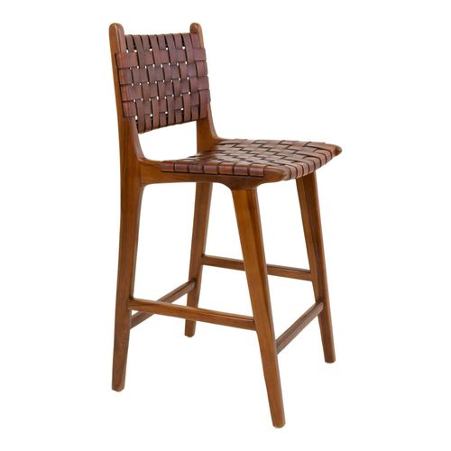 Chaise De Bar En Bois De Teck Et Cuir Marron Mendoza