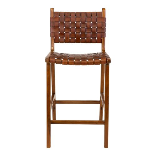 Chaise De Bar En Bois De Teck Et Cuir Marron Mendoza